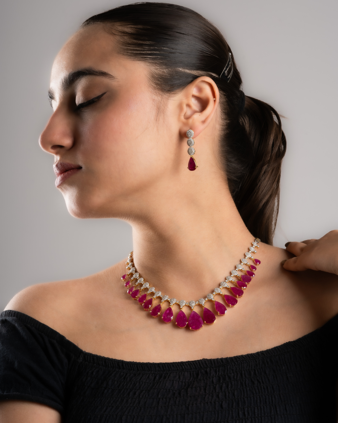 Ruby pear diamond necklace