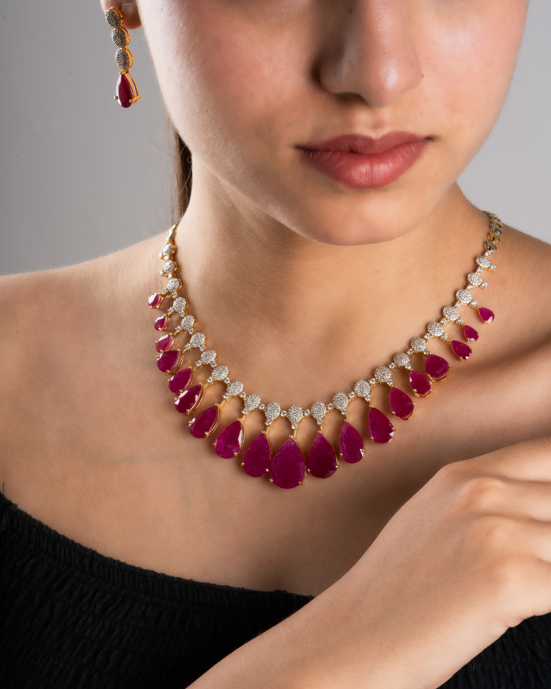 Ruby pear diamond necklace