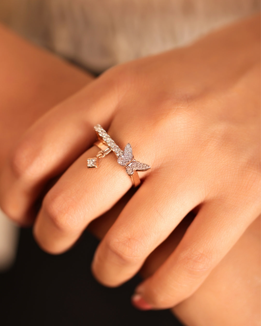 Butterfly Hanging Diamond Ring