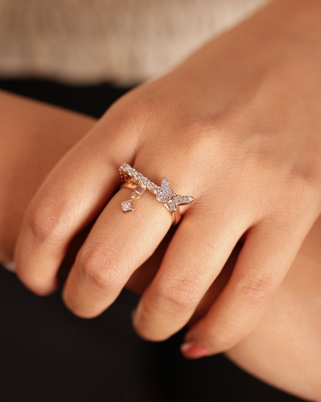 Butterfly Hanging Diamond Ring