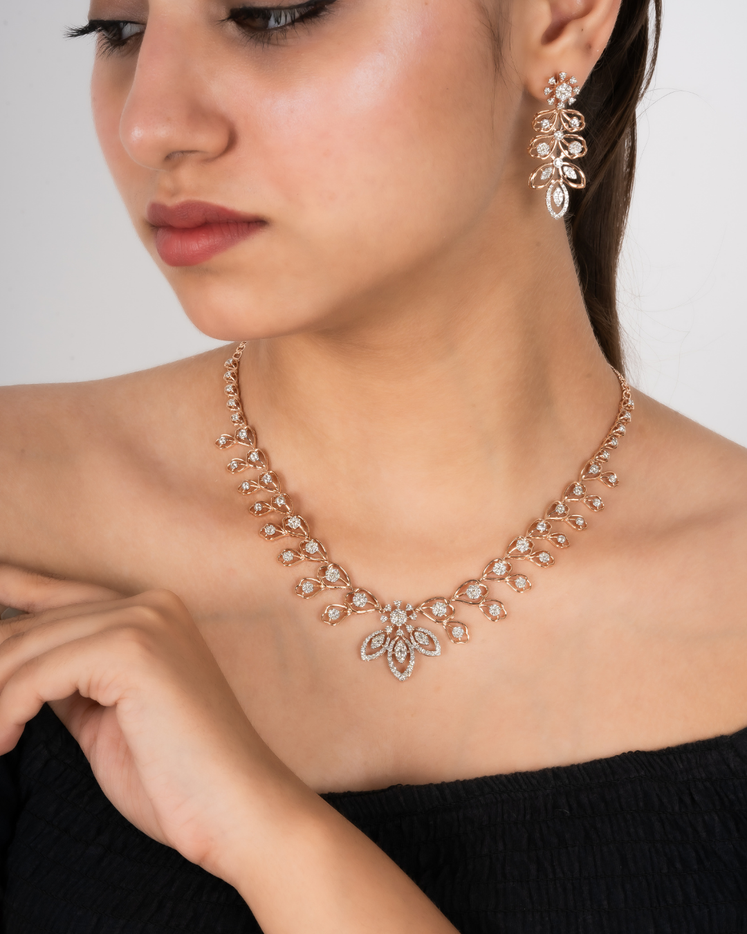 Leafy Diamond Necklace Set