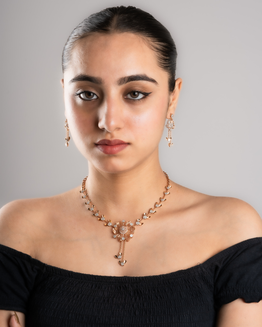 Jaali cutting floral necklace set