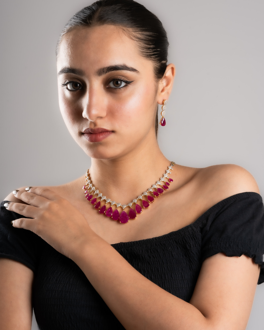Ruby pear diamond necklace