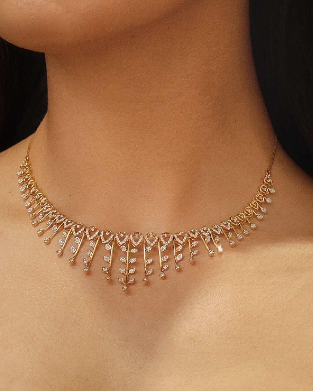 Golden Dewdrops- Diamond Necklace